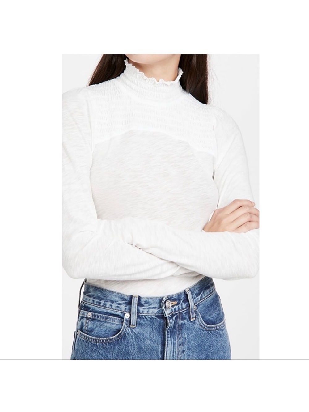 Free People Caroline Smocked Turtleneck Top White Medium